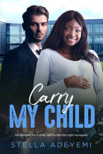Carry My Child by Stella Adeyemi. A smiling pregnant Black woman is being menaced by a sour faced man standing behind her.