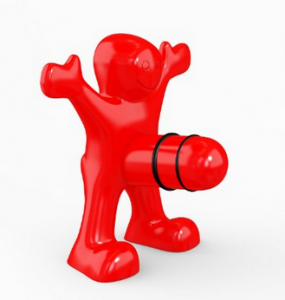 a plastic dude with an enormous red ribbed schlong to stick in the wine bottle opening