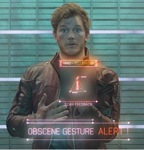 Star Lord flipping off the people scanning him 