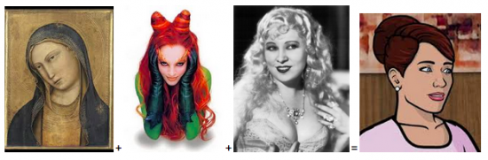 Renaissance Madonna + Uma Thurman as Poison ivy plus Mae West equals a bland animated figure from Archer