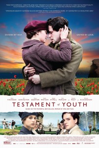 Testament of youth movie poster - a couple embracing in a field of poppies against a sunset -- Angst and kissing.