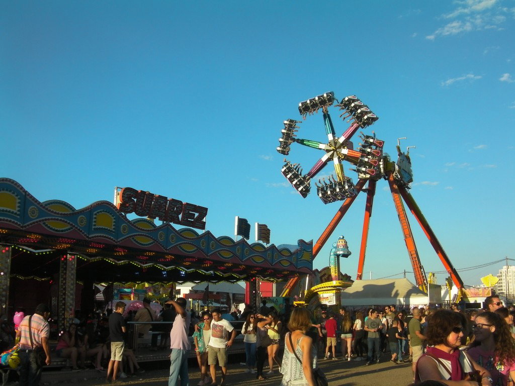 The fairgrounds of the Semana Negra, with book tents in the distance.