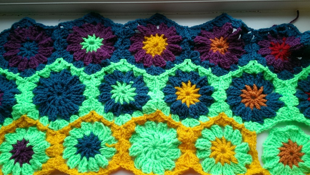 Crocheted hexagonal blanket