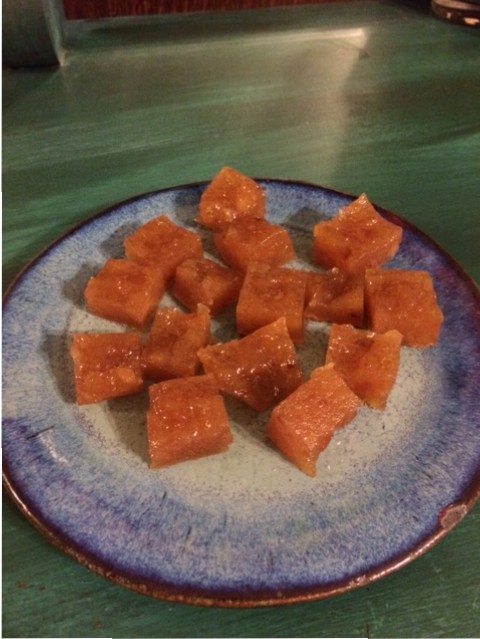 Final product! Looks like little bars of gold fruit about 2 inches square