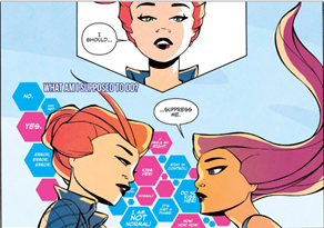 Teddy says I should... and Ano says Suppress me? Behind Teddy are thought bubbles of what she is supposed to do.