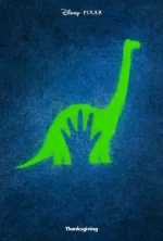 The Good Dinosaur - a glowing green picture of a diplodicus with a human hand over it's middle