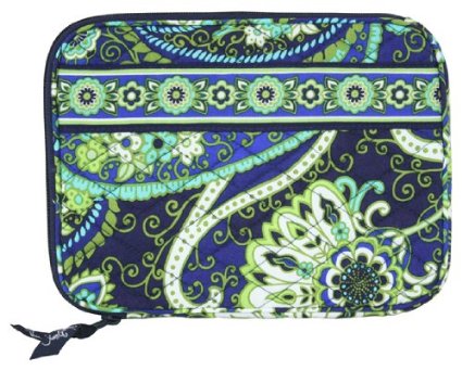 Vera Bradley case in blue and green paisley print - the tech case is like a wristlet made of quilted fabric