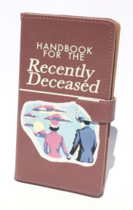 Book style phone case designed to look like the Handbook for the Recently Deceased from Beetlejuice 
