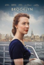 Brooklyn movie poster - Saoirse Ronan standing on the deck of a ship, white gloves in historic 40s clothing, saliing into NY