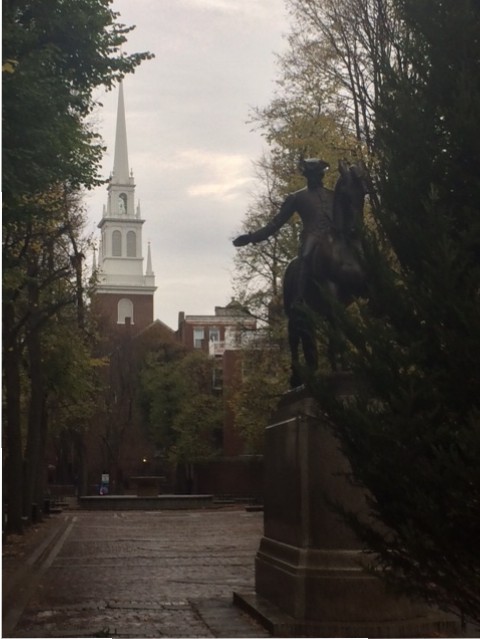 The Old North Church and statue of Paul Revere in the North End, Boston. (I GET TO LIVE HERE AND SHE THIS WHENEVER I WANT I AM THE LUCKIEST GIRL)