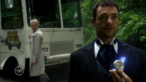 David S Lee and Romijn looking for something in the woods. Lee can rock a cravat, let me tell you.