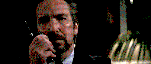 Rickman as Hans Gruber in Die Hard looking at his walkie talkie like WTF happened? 