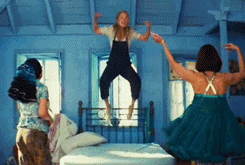 Then Tanya and Rosie make Donna jump on the bed and sing and dance, because they are fabulous.