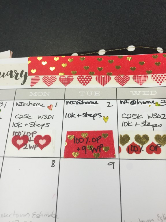 Close up of calendar day with fitness goals on each day of a monthlong calendar