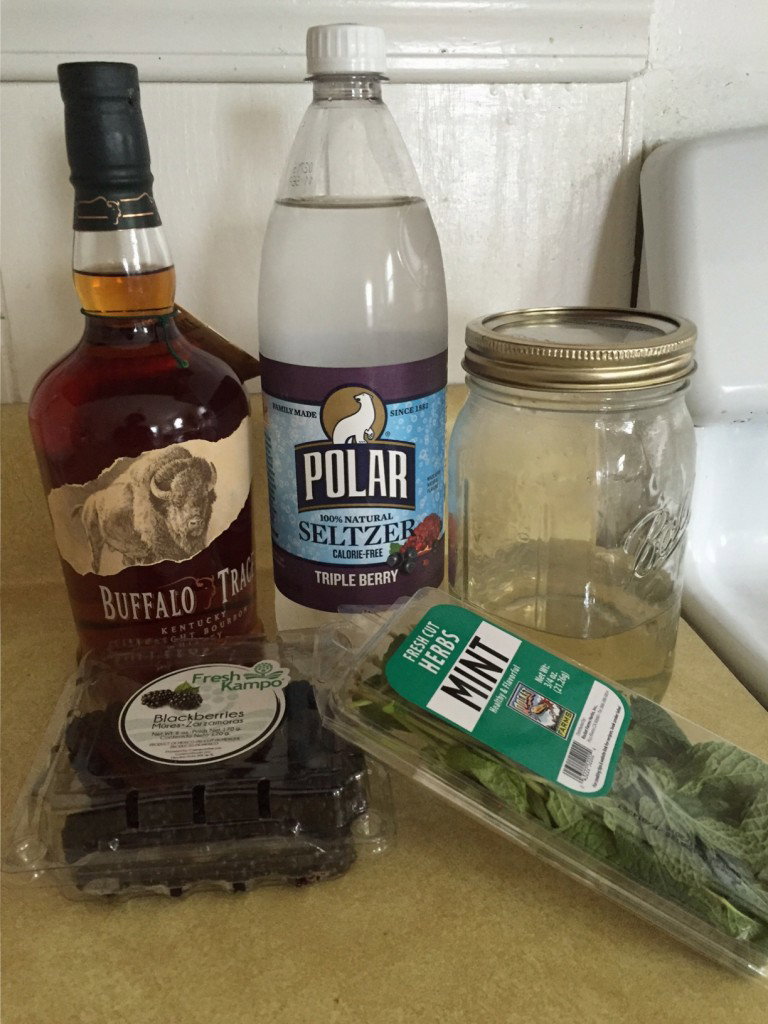 Ingredients for a blackberry mint julep