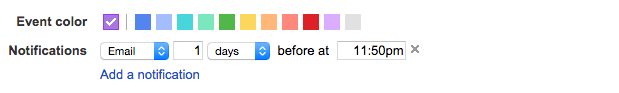 Google:Cal notification email set for delivery 1 day prior at 11:50pm