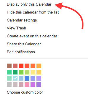 Display only this Calendar is at the top of the dropdown menu