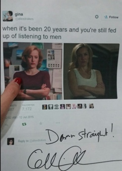 Gillian Anderson signed a fan's printed out tweet of her "Done With You" face.