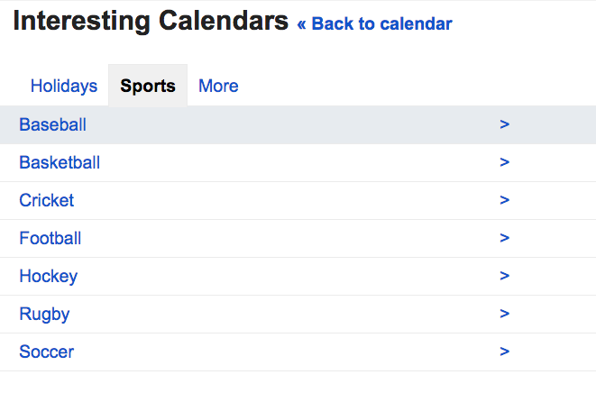 Interesting calendars: Sports. Baseball, basketball, cricket, football, hockey, rugby and soccer, 