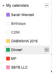 My calendars: Sarah Wendell DABWAHA Dinner! 