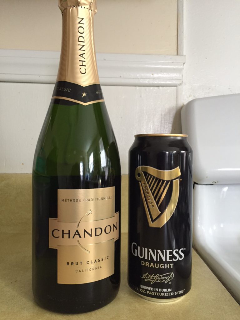 Ingredients for a Black Velvet: champagne and Guinness