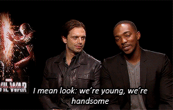Sam and Bucky in press tour, with Sam saying, I mean, look, we're young, we're handsome....
