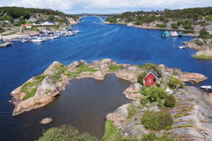 Cabin on Norway island, ariel view