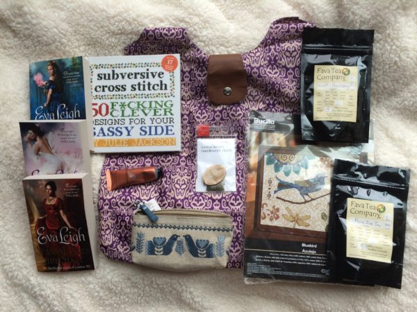 Bag, kits, tea, books and a really awesome cross stitch book