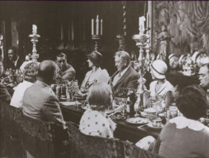 Dinner at Hearst castle - black and white photo.