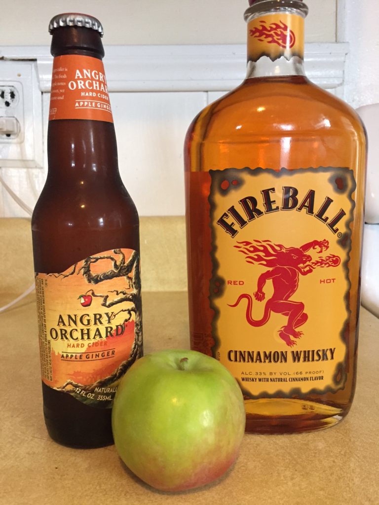 Ingredients - Fireball, hard cider, and an apple