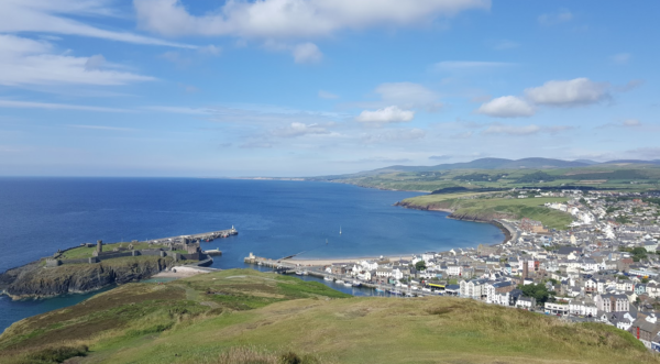 Peel, Isle of Man, with Peel Castle on the left