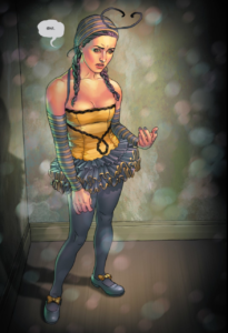 Ellis dressed up as the bee girl from Blind Melon's "No Rain" music video