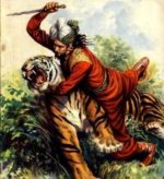Sandokan wrestling a tiger on the cover of my book.