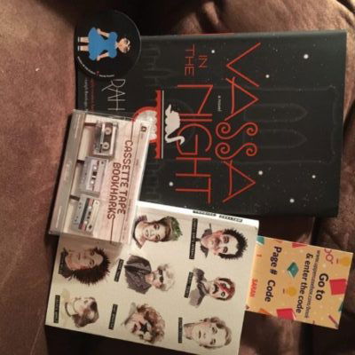 A literary rock star notebook, cassette tape bookmarks, and Vassa in the Night signed by the author