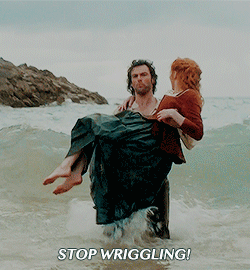 Ross carrying D. He tells her to stop wriggling and she calls him hateful.