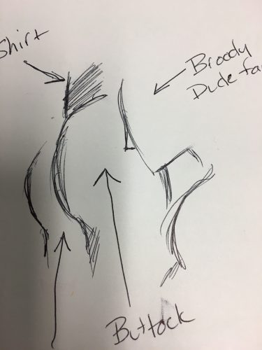 Elyse tried to sketch the cover, using arrows to point to the various body parts. 