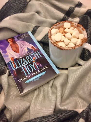 A marshmallow-topped hot chocolate with Duke of Pleasure by Elizabeth Hoyt