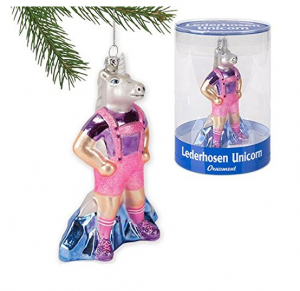 IT's a man with a unicorn head wearing pink Lederhosen. Not even kidding 