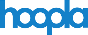 Hoopla Logo - blue loopy letters in a sans serif font