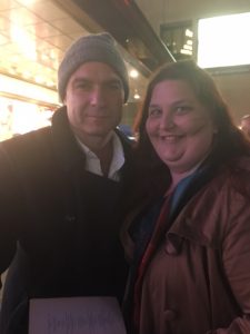 RedHeadedGirl with actor Liev Schreiber at the stage door of the theatre after a performance 