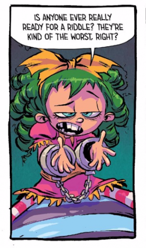 Gertrude asking if anyone is ever really ready for a riddle because riddles are the worst.