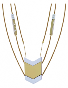 Tinsel metal jewelry headphones - a large chevron metal pendant conceals two ear buds, which when in the ears have their own decoration that hangs down near your shoulders seriously they are so cool 