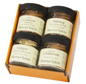 A Penzey's spices mini baker gift set including cinnamon, ginger, cocoa and nutbeg