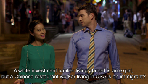 Ruby questioning why American's abroad are ex-pats, but Chinese workers in the US are immigrants.