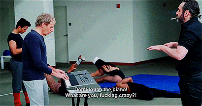 Michael Sheen yelling at Michael Bolton not to touch the piano