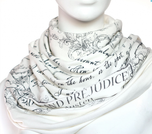 A Pride and Prejudice infinity scarf in the color ivory