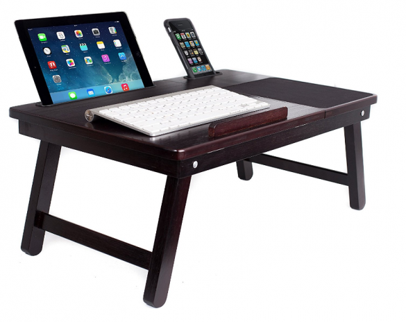 Wood Lap tray with stands for phone or tablet plus room for laptop and mousepad built in