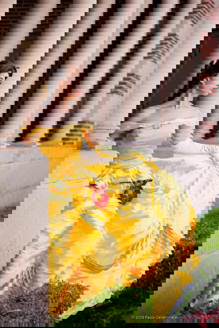 A nearly identical copy of the animated dress with gathers and ruffles