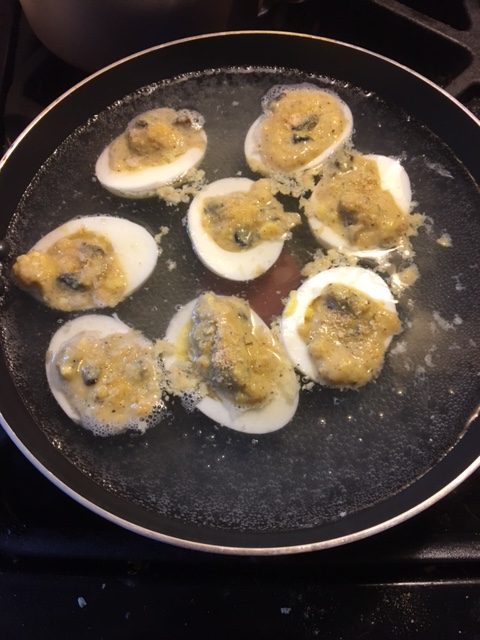 Seething in a shallow pan.