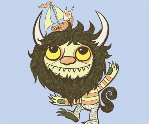 A cute "wild thing" illustration with a mini Max in boat on top of his head.